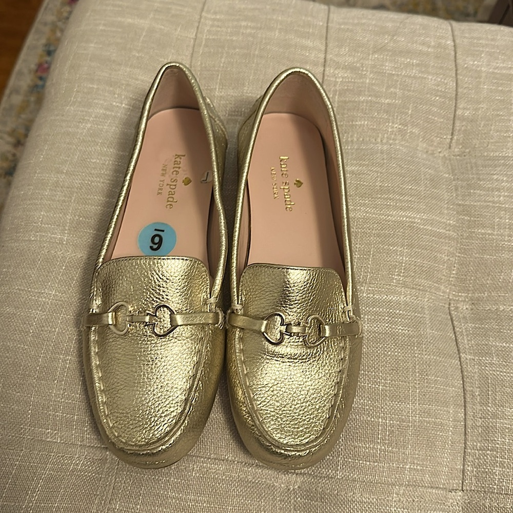 Kate Spade Bergman Gold Metallic Loafers size 6